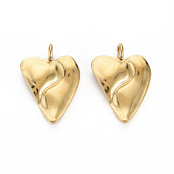 Золотой Ионное покрытие (ip) 304 подвески из нержавеющей стали, без кадмия, без никеля и без свинца, сердце с трещиной, золотые, 21.5x15x3 мм, отверстие : 2.5 мм
