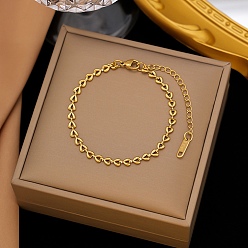 Золотой 4мм 304 браслеты-цепочки из нержавеющей стали в форме сердца для женщин, золотые, 6-5/8 дюйм (16.7 см)