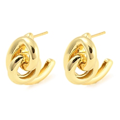 Real 18K Gold Plated Rack Plating Brass Vortex Knot Dangle Stud Earrings, Long-Lasting Plated, Lead Free & Cadmium Free, Real 18K Gold Plated, 23x12mm