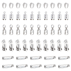Stainless Steel Color 50Pcs 5 Styles 304 Stainless Steel Column Cord Ends, Stainless Steel Color, 10pcs/style