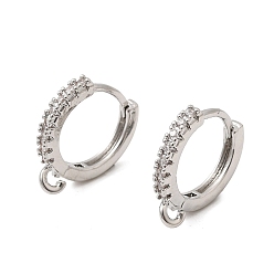 Платина Латунные серьги-кольца из прозрачного кубического циркония, долговечный, фурнитура для сережек Huggie Hoop, с петлей, платина, 15.2x14.5x2 мм, отверстие : 1.4 мм, штифты : 1 мм