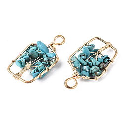 Synthetic Turquoise Synthetic Turquoise Pendants, Golden Tone Brass Wire Wrapped, Tree, Bottle, 37~38x21.5~22.5x4.5~7.5mm, Hole: 4mm