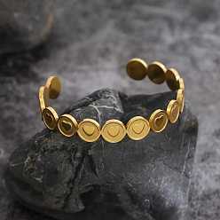 Золотой 201 женские браслеты-манжеты из нержавеющей стали, плоско-круглые с сердцем, золотые, внутренний диаметр: 2.32 дюйм (5.9 см)