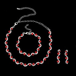 Светло-сиамский Плоские круглые латунные цепочки со стразами, серьги-гвоздики и браслеты, серебряные, Light Siam, 450мм и 160мм и 45мм