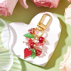 Золотой Подвески из сплава сердца с эмалью, с цветочными стеклянными и акриловыми бусинами и поворотными карабинами из сплава, золотые, 62 мм