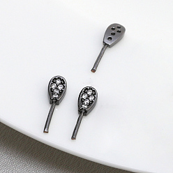 Gunmetal Brass Micro Pave Clear Cubic Zirconia Rabbit Ear Head Pins, for Baroque Pearl Making, Gunmetal, 13x4mm