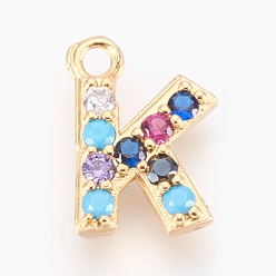 Letter K Латунные микро проложить кубического циркония прелести, буквы, золотые, letter.k, 13~14x7~10x2~2.5 мм, отверстие : 1.5~1.8 мм