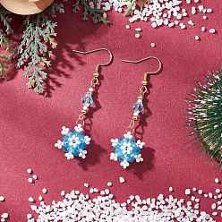 Темно-Голубой Стеклянные бусины серьги dnagle, снежинка, золотые, глубокое синее небо, 55x16 мм