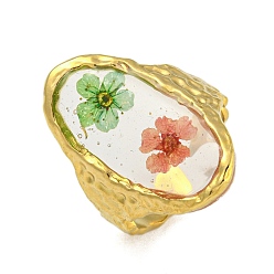 Oval Латунные регулируемые кольца для женщин, без кадмия и без свинца, с эпоксидной смолой и сухоцветом внутри, реальный 18 k позолоченный, овальные, 26.5 мм, внутренний диаметр: 17 мм