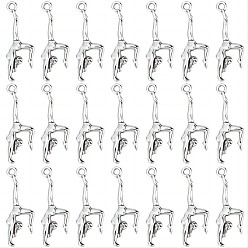 Античное Серебро 80 шт. подвески-танцовщицы из цинкового сплава в тибетском стиле, гимнастический шарм / гимнастический кулон, без свинца и без кадмия, античное серебро, 30x10.5x3 мм, отверстие : 2 мм