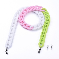 Colorful Eyeglasses Chains, Neck Strap for Eyeglasses, with Opaque Acrylic Curb Chains, 304 Stainless Steel Lobster Claw Clasps and Rubber Loop Ends, Colorful, 31.1 inch(70.9cm)