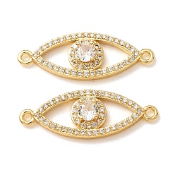 Plaqué 18K Or Véritable Breloques de connecteur en laiton micro pavé de zircone cubique transparente, liens mauvais œil, crémaillère plaquage, plaqué longue durée, sans cadmium et sans plomb, réel 18 k plaqué or, 10x28x4mm, Trou: 1.4mm