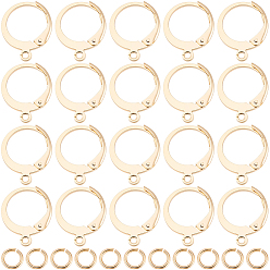 Настоящее золото 24K 30 шт. 304 серьги с рычагом из нержавеющей стали, с горизонтальной петлей, с 30шт. латунным соединительным кольцом для крепления на стойке, реальный 24 k позолоченный, 14.5x12 мм, отверстие : 1.2 мм, штифты : 0.8x1 мм