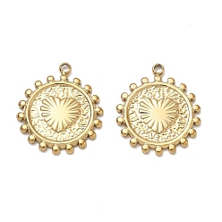Sun 304 Stainless Steel Pendants, Ion Plating(IP), Real 18K Gold Plated, Sun Charms, 19x16x1.5mm, Hole: 1.4mm