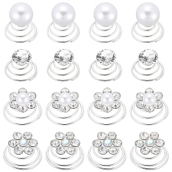 Платина Спиральная заколка для волос плойка аксессуары для волос, с искусственным жемчугом и стразами, платина, 8.5~16x13.5~14 мм, 15 шт / стиль