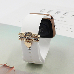 Light Gold Conjunto de dijes de banda de reloj de diamantes de imitación de aleación rectangular, correa de reloj con forma de corazón y estrella trabillas decorativas para anillos, la luz de oro, 2.1x0.3 cm, 4 PC / sistema