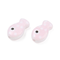 Pink Непрозрачные печатные бусы акриловые, рыба, розовые, 19x11x6.5 мм, отверстие : 2 мм