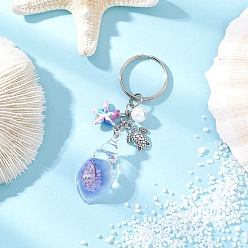 Лиловый Брелки в форме ракушки из акрила, с синтетическими бирюзовый, с железными разрезными брелоками, старинное серебро и платина, сирень, 90 мм