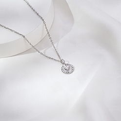 Серебро Нержавеющая сталь плоская круглая с кулоном в форме сердца ожерелья для женщин повседневные повседневные украшения, серебряные, 16.54 дюйм (42 см)