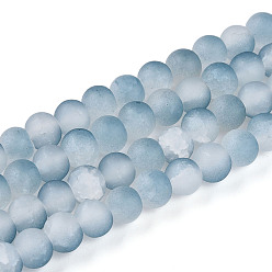 Светлый Стально-синий Стеклянные бусины кракле, круглые, два тона, матовые, светло-стальной синий, 6~6.5x5~5.5 мм, отверстие : 1 мм, около 147~149 шт / нитка, 31.89~32.28 дюйм (81~82 см)