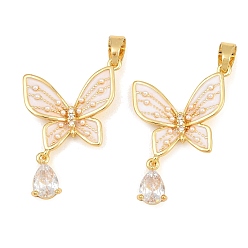 White Brass Micro Pave Clear Cubic Zirconia Pendants, with Enamel, Butterfly
Charms, White, 30mm, Hole: 5x3.5mm