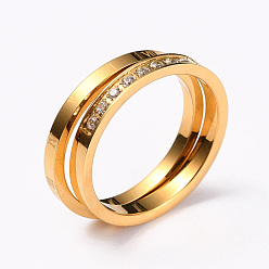 Золотой 304 комплекты перстней из нержавеющей стали, с четким кубического циркония, римские цифры, золотые, размер США 6~9, внутренний диаметр: 16~19 мм, 2 шт / комплект