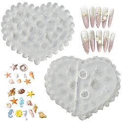 White 4Pcs 2 Styles 3D Ocean Style Nail Art Silicone Molds, for Nail Art Tips Decoration, Heart, White, 6.8x6.5x1cm