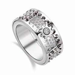 Платина Вращающиеся кольца для пальцев с зубчатой латунью, микропаве из прозрачного кубического циркония, для успокаивающей медитации, платина, размер США 10 (19.8 мм)