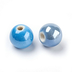 Mixed Color Handmade Porcelain Beads, Pearlized, Round, Mixed Color, 14mm, Hole: 2.5~4mm