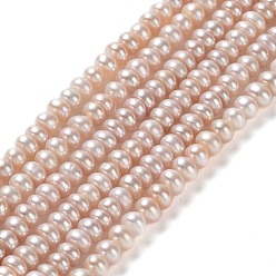 PeachPuff Natural Cultured Freshwater Pearl Beads Strands, Grade 5A, Rondelle, PeachPuff, 3.5~4x2~3mm, Hole: 0.7mm, about 141~145pcs/strand, 15.43''(39.2cm)