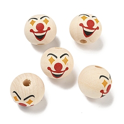 Папайя Оранжевый Набивные деревянные европейские бусины, круглый с узором клоуна, papayawhip, 19~20 мм, отверстие : 4~5 мм