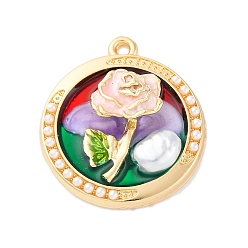 лаванда Подвески из эмали и сплава, с ABS имитации жемчуга, без кадмия, без никеля и без свинца, стойки покрытие, плоский настил с цветочным шармом, золотые, лаванда, 27.5x24.5x5 мм, отверстие : 1.8 мм