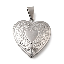 Нержавеющая Сталь Цвет 316 подвески из нержавеющей стали Locket, с 201 защелкивающимися дужками из нержавеющей стали, подвесками-рамками для фотографий из нержавеющей стали, сердце, цвет нержавеющей стали, 25x22.5x6 мм, отверстие : 7.5x3 мм, внутренний диаметр: 12.5x15.5 мм