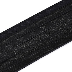 Черный 1.2м плоский шнур из искусственной кожи, шнур для украшений из тисненой кожи, ювелирные изделия diy шнур, смешанную картину, чёрные, 10x2.5~3 мм, около 1.31 ярдов (1.2 м) / пачка