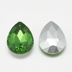 Emerald Pointed Back Glass Rhinestone Cabochons, Back Plated, Faceted, teardrop, Emerald, 8x6x3mm