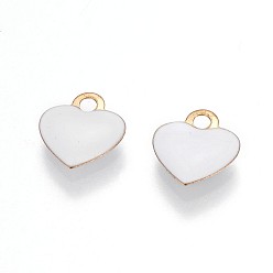 White Brass Charms, with Enamel, Enamelled Sequins, Long-Lasting Plated, Nickel Free, Real 18K Gold Plated, Heart, White, 10x9x2mm, Hole: 1.6mm