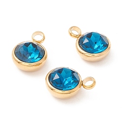 Морской Синий Ионное покрытие (ip) 304 нержавеющая сталь с k9 стеклом, реальный 18 k позолоченный, Marine Blue, 13.5x10x6.5 мм, отверстие : 2.5 мм