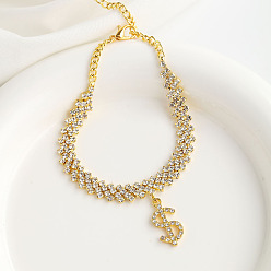 Золотой Знак доллара сплава полный кристалл горный хрусталь браслеты на ногу для женщин, золотые, 7-1/8 дюйм (180 мм)