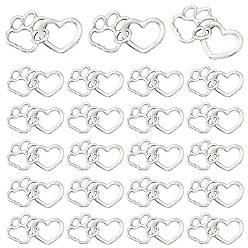 Antique Silver 30Pcs Tibetan Style Alloy Pendants, Paw Print with Heart, Antique Silver, 20x31mm