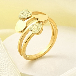 Настоящее золото 18K Текстурированное сердце 304 кольцо из нержавеющей стали для женщин, ионное покрытие (ip), реальный 18 k позолоченный, внутренний диаметр: 17 мм