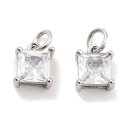 Платина Латунь стекло кулоны, с целью перехода в кольце, квадратный, платина, 9x7x5 мм, отверстие : 5 мм