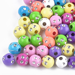Mixed Color Plating Acrylic Beads, Metal Enlaced, Round, Mixed Color, 8x7mm, Hole: 2mm, about 2000pcs/500g