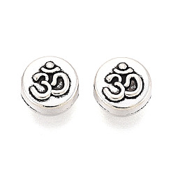 Античное Серебро Сплавочные овальные бусины тибетского стиля , плоские круглые с Ом / АУМ, античное серебро, 7.8x4.5 мм, отверстие : 1.6 мм, Около 1111 шт / 1000 г