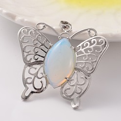 Опал Бабочки платины тон латуни Opalite подвески, 43x45x7 мм, отверстие : 9x5 мм