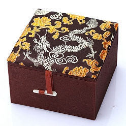 Кокосово-Коричневый Квадратные атласные шкатулки для ювелирных изделий в китайском стиле, подарочная упаковка, кокосового коричневый, 10x10x6 см