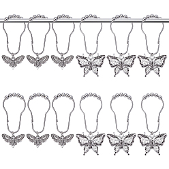 Couleur Acier Inoxydable 12pcs 2 style 304 anneaux de rideau de douche en acier inoxydable pour salle de bain, rouleaux à glissement facile, crochets de douche avec pendentifs en alliage, papillon, couleur inox, 105~125mm