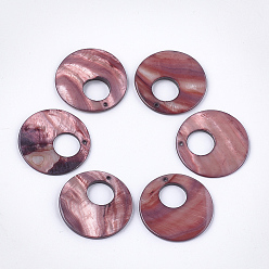 Индийский Красный Подвески из пресноводных оболочек, окрашенные, плоско-круглые, Индийская красная, 30~30.5x2~3 мм, отверстие : 2~3 мм