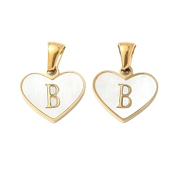 Letter B 304 сердце из натуральной белой ракушки из нержавеющей стали с подвесками в виде инициалов, ионное покрытие (ip), золотые, В письме, 14x16x2 мм, отверстие : 4.5x3 мм