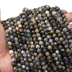 Кианит Натуральный кианитовые бисер пряди, круглые, граненые, 6~7 мм, отверстие : 0.8 мм, около 59 шт / нитка, 15.43'' (39.2 см)