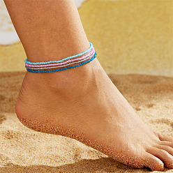 Бледно-бирюзовый 4шт. эластичные браслеты на щиколотку в стиле бохо с бусинами из стекла и бисера для женщин, бледные бирюзовая, 9-7/8 дюйм (250 мм)